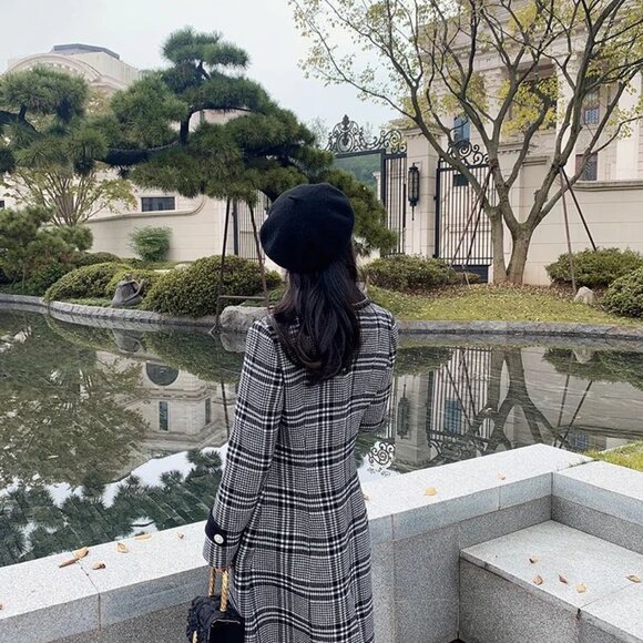 Mr. Water New York Black and White Plaid Long Wool Coat